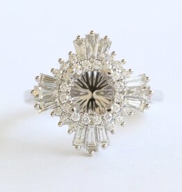 American Jewelry 14k White Gold .79ctw Diamond Baguette & Round Starburst Semi Mount Engagement Ring