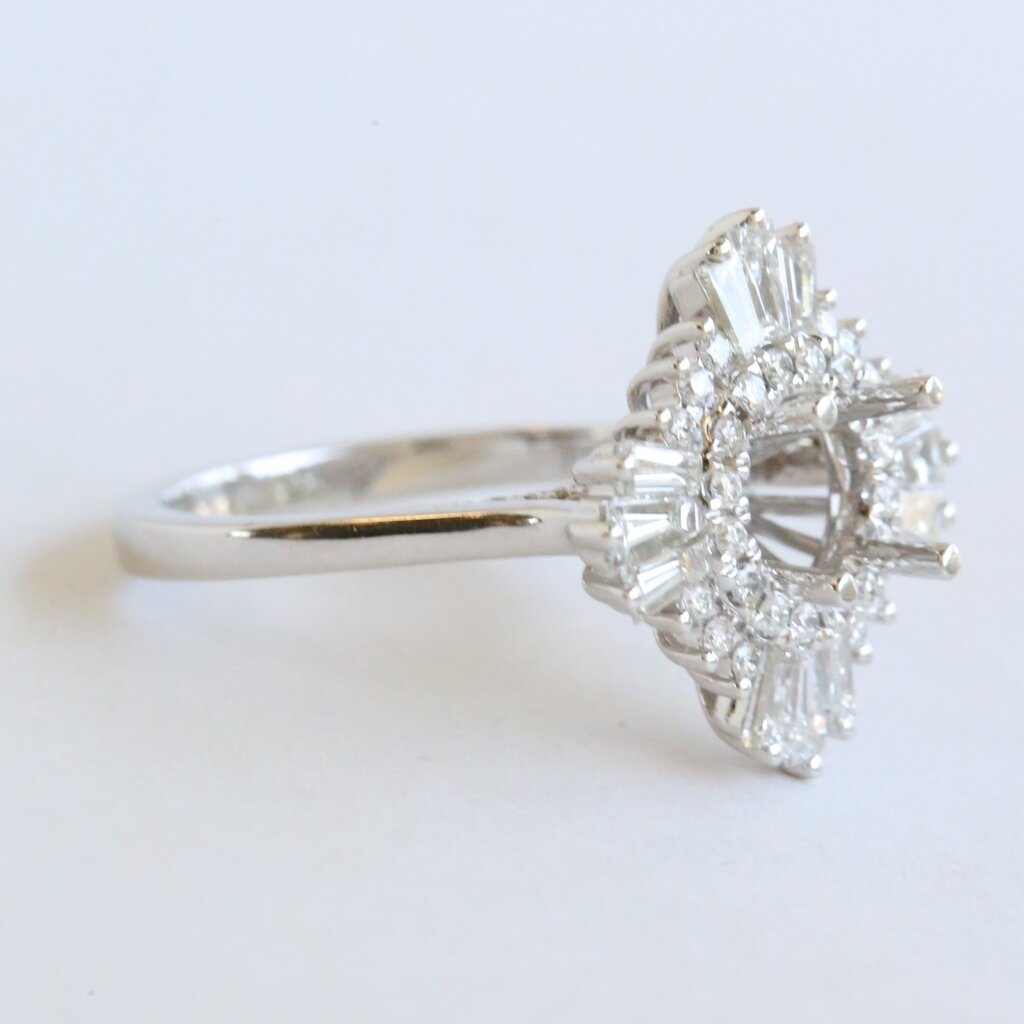American Jewelry 14k White Gold .79ctw Diamond Baguette & Round Starburst Semi Mount Engagement Ring