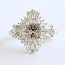 American Jewelry 14k White Gold .79ctw Diamond Baguette & Round Starburst Semi Mount Engagement Ring