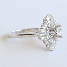 American Jewelry 14k White Gold .79ctw Diamond Baguette & Round Starburst Semi Mount Engagement Ring