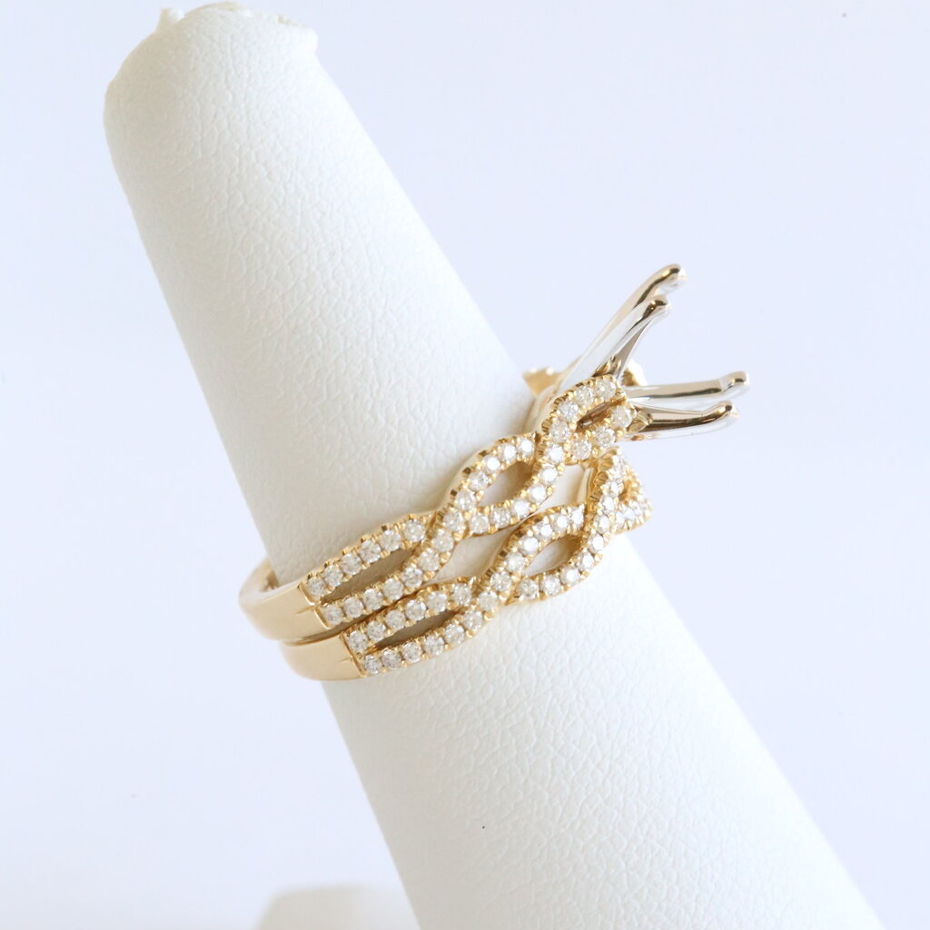 American Jewelry 14k Yellow Gold .70ctw Diamond Infinity Semi Mount Wedding Band Set