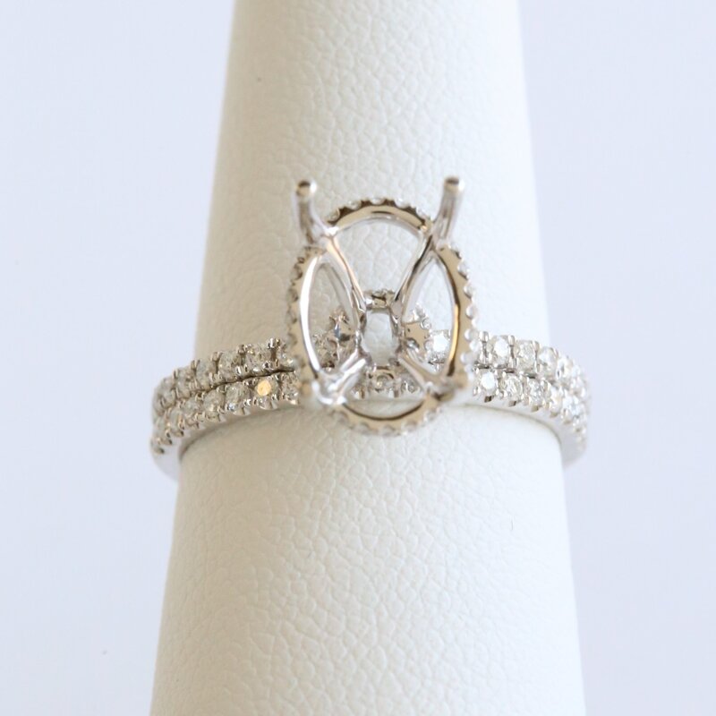 American Jewelry 14k White Gold .55ctw Diamond Hidden Halo Engagement Ring  Wedding Band Semi Mount Set