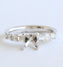 American Jewelry 14k White Gold .51ctw Diamond Baguette and Round Solitare Semi Mount Engagement Ring