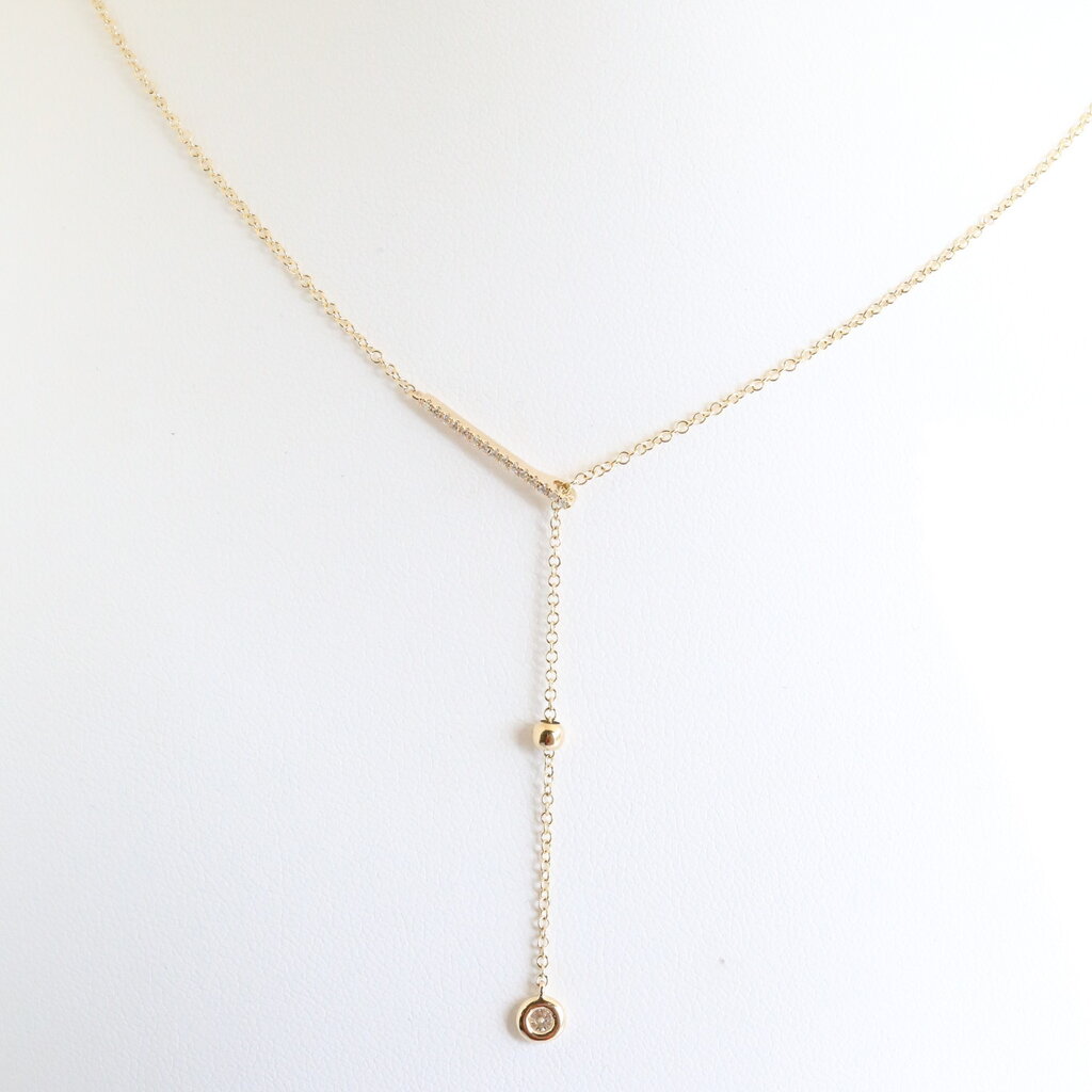 American Jewelry 14k Yellow Gold .12ctw Diamond Bezel Lariat Necklace