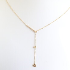 American Jewelry 14k Yellow Gold .12ctw Diamond Bezel Lariat Necklace