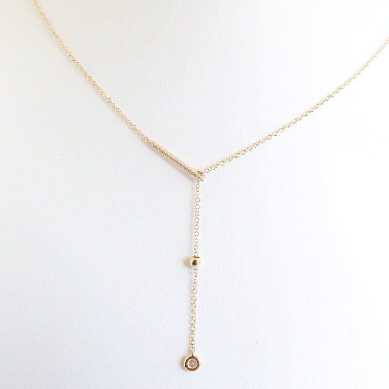 American Jewelry 14k Yellow Gold .12ctw Diamond Bezel Lariat Necklace