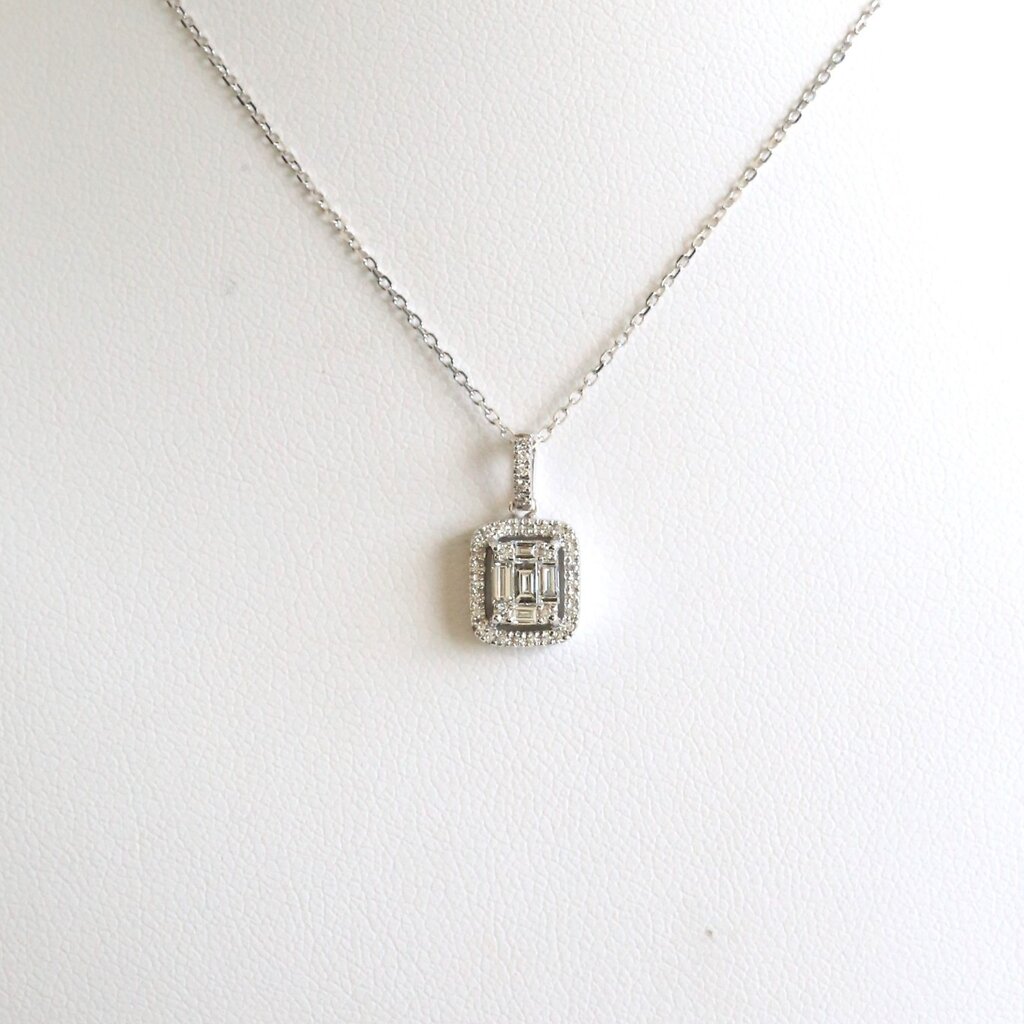 American Jewelry 14k White Gold .28ctw Diamond Baguette & Round Necklace