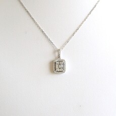 American Jewelry 14k White Gold .28ctw Diamond Baguette & Round Necklace