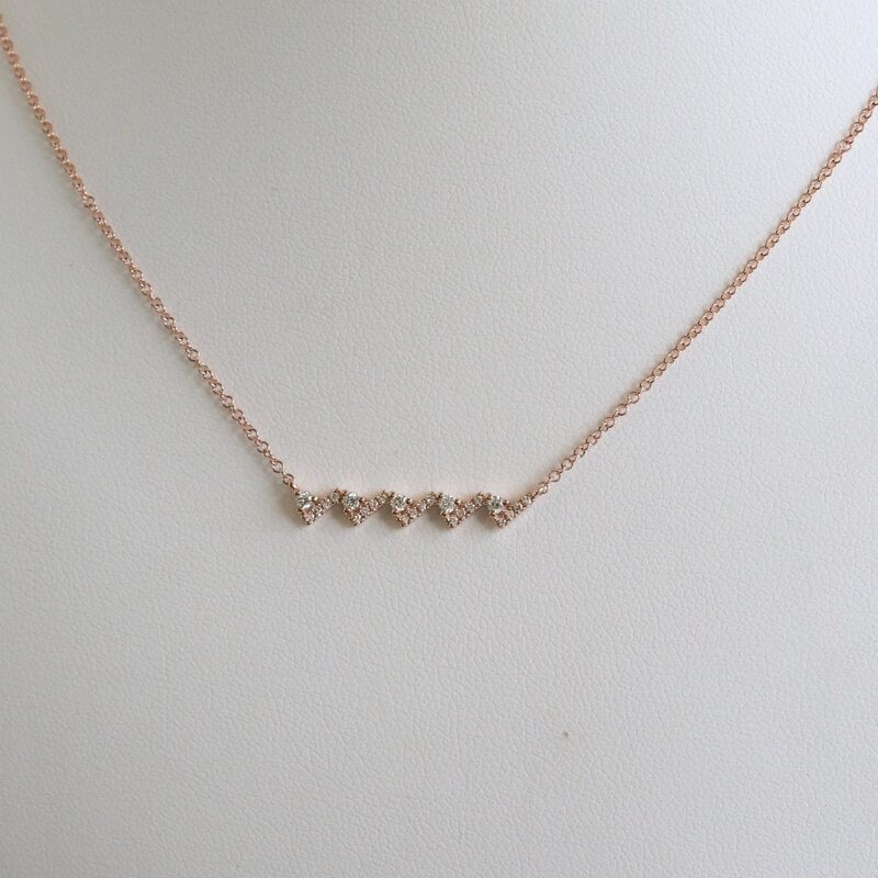 American Jewelry 14k Rose Gold .15ctw Diamond Zig Zag Bar Necklace