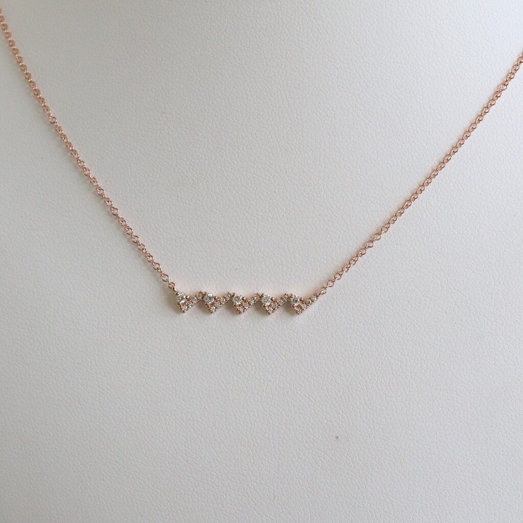 American Jewelry 14k Rose Gold .15ctw Diamond Zig Zag Bar Necklace