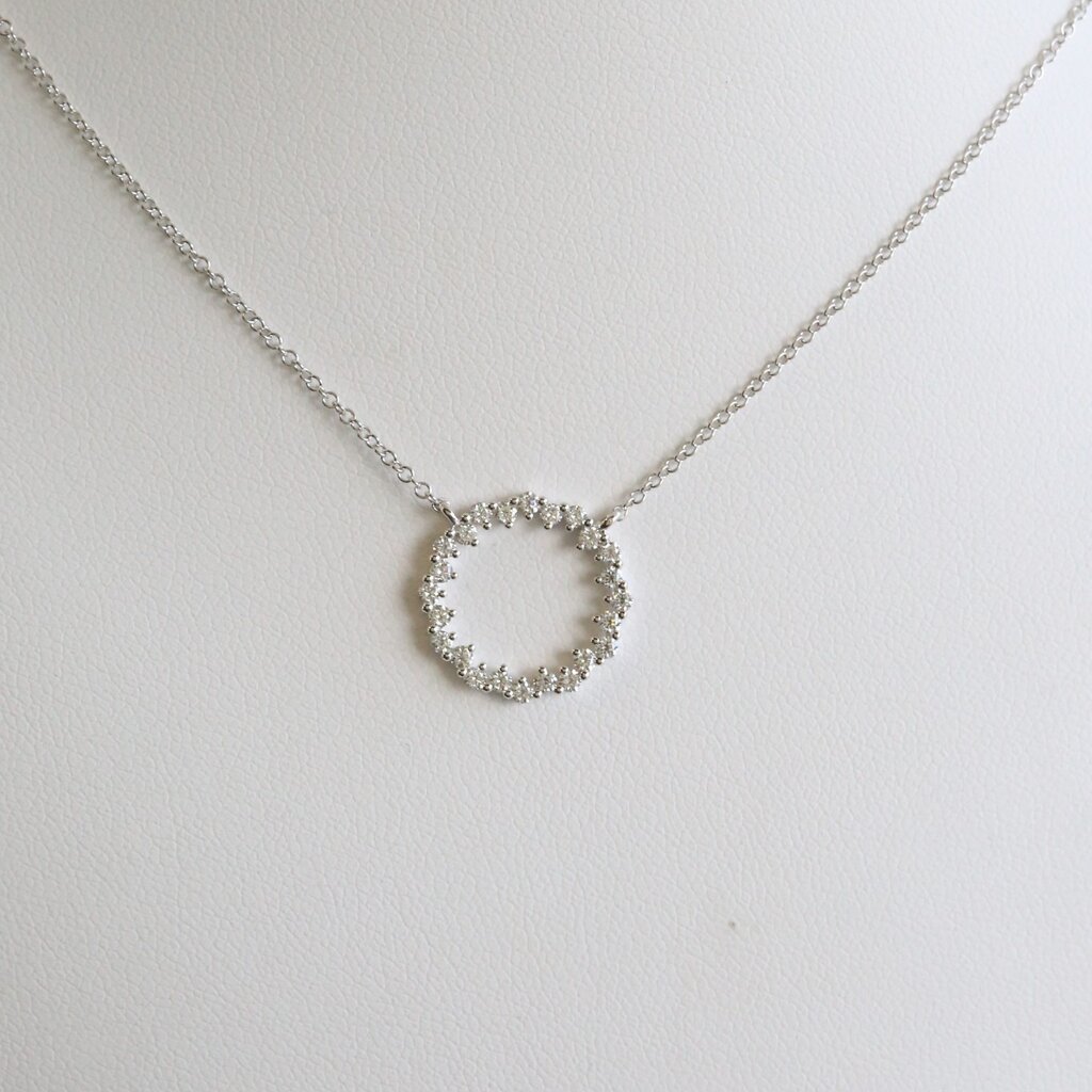 American Jewelry 14k White Gold .37ctw Diamond Open Circle Necklace