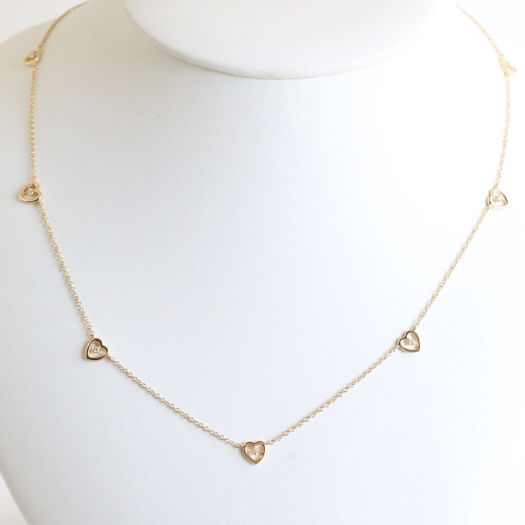 American Jewelry 14k Yellow Gold .08ctw Station Diamond Heart Necklace