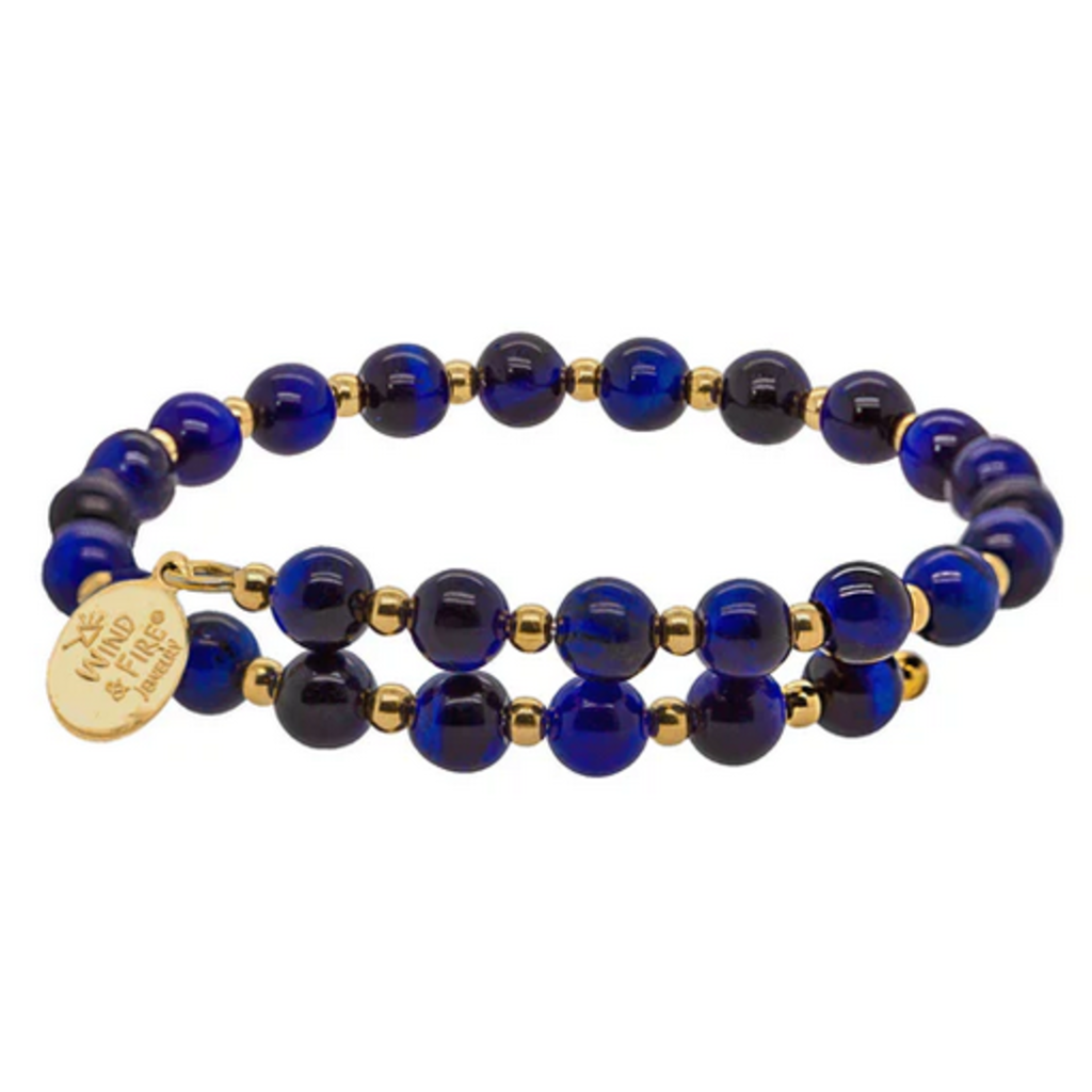 Wind & Fire Jewelry Gold Filled Blue Dyed Tiger's Eye Bead Wrap Bracelet