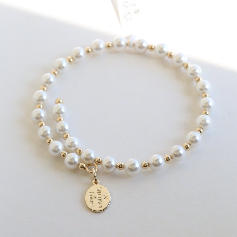 Wind & Fire Jewelry Gold-Filled White Shell Pearl Beaded Wrap Bracelet