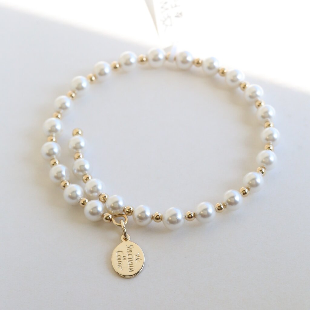 Wind & Fire Jewelry Gold-Filled White Shell Pearl Beaded Wrap Bracelet