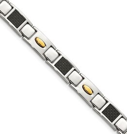 Chisel Stainless Steel Polished Yellow IP-plated with Black Carbon Fiber Inlay 8.5 inch Link Bracelet
