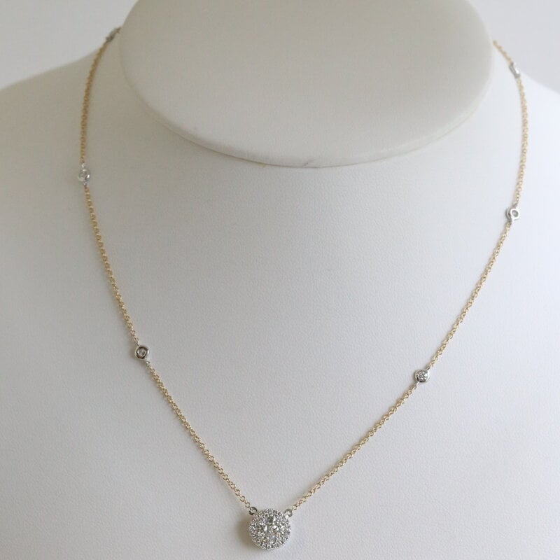 American Jewelry 14k Yellow Gold .61ctw Diamond Station Necklace w/ Round Pendant