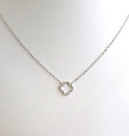 American Jewelry 14k White Gold .08ctw Diamond Open Clover Necklace