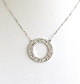 American Jewelry 14k White Gold .53ctw Diamond Baguette & Round Open Circle Necklace
