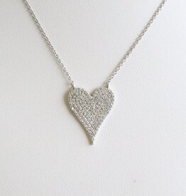 American Jewelry 14k White Gold .50ctw Diamond Pave Heart Necklace