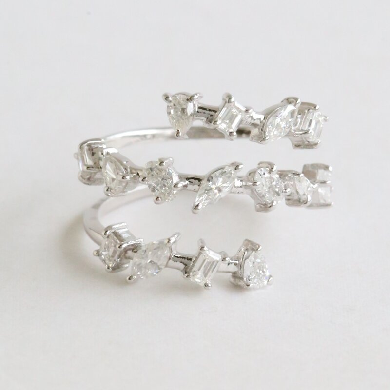 American Jewelry 18k White Gold 1.50ctw Diamond Multi Shape Wrap Open Ring