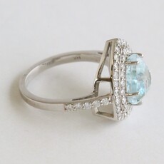 American Jewelry 14k White Gold 2.85ct Aquamarine .85ctw Diamond Double Halo Trillion Ring
