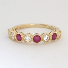 American Jewelry 14k Yellow Gold .42ctw Diamond and .50ctw Ruby Milgrain Alternating Stackable Band Ring