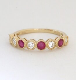 American Jewelry 14k Yellow Gold .42ctw Diamond and .50ctw Ruby Milgrain Alternating Stackable Band Ring