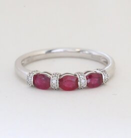 American Jewelry 14k White Gold .65ctw Ruby .06ctw Diamond Three Stone Ring