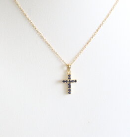 American Jewelry 10k Yellow Gold (14k Chain) .06ctw Sapphire Petite Cross Chain
