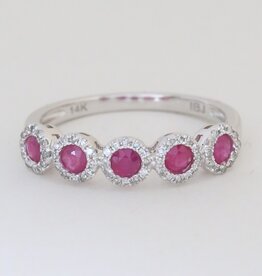 American Jewelry 14k White Gold .40ctw Ruby .20ctw Diamond Halos Stackable Band Ring