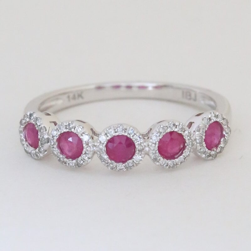 American Jewelry 14k White Gold .40ctw Ruby .20ctw Diamond Halos Stackable Band Ring