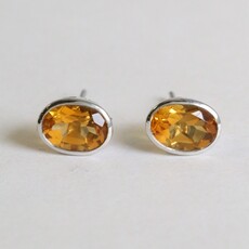 American Jewelry 10k White Gold 1.41ctw Citrine Bezel Stud Earrings