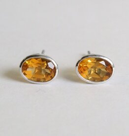 American Jewelry 10k White Gold 1.41ctw Citrine Bezel Stud Earrings