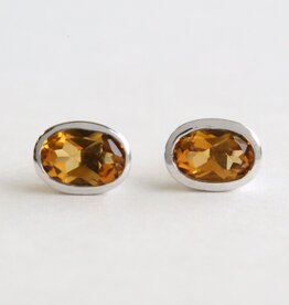 American Jewelry 10k White Gold .76ctw Citrine Bezel Stud Earrings