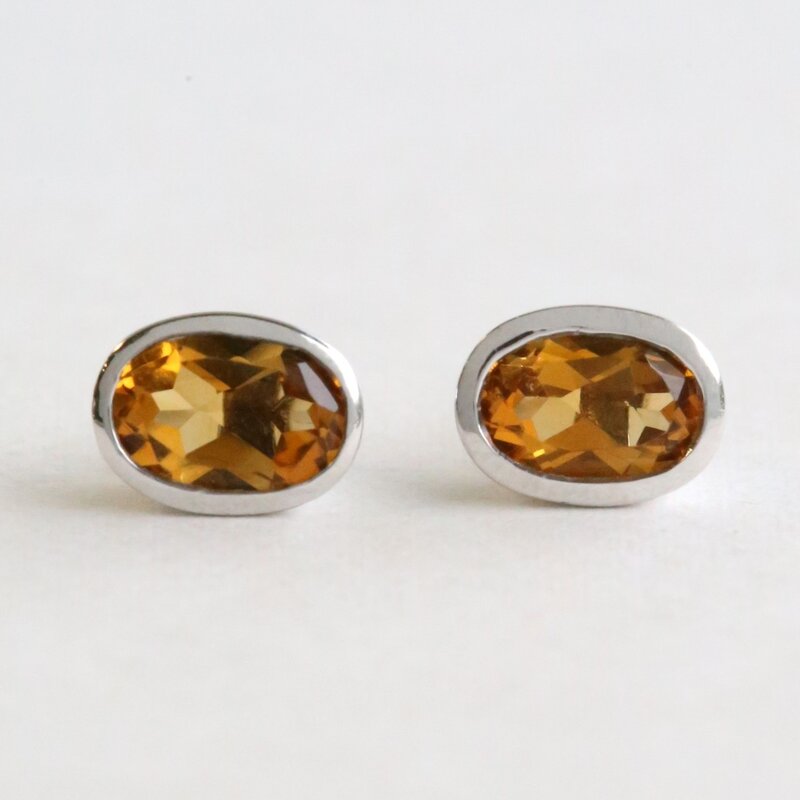 American Jewelry 10k White Gold .76ctw Citrine Bezel Stud Earrings