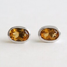 American Jewelry 10k White Gold .76ctw Citrine Bezel Stud Earrings