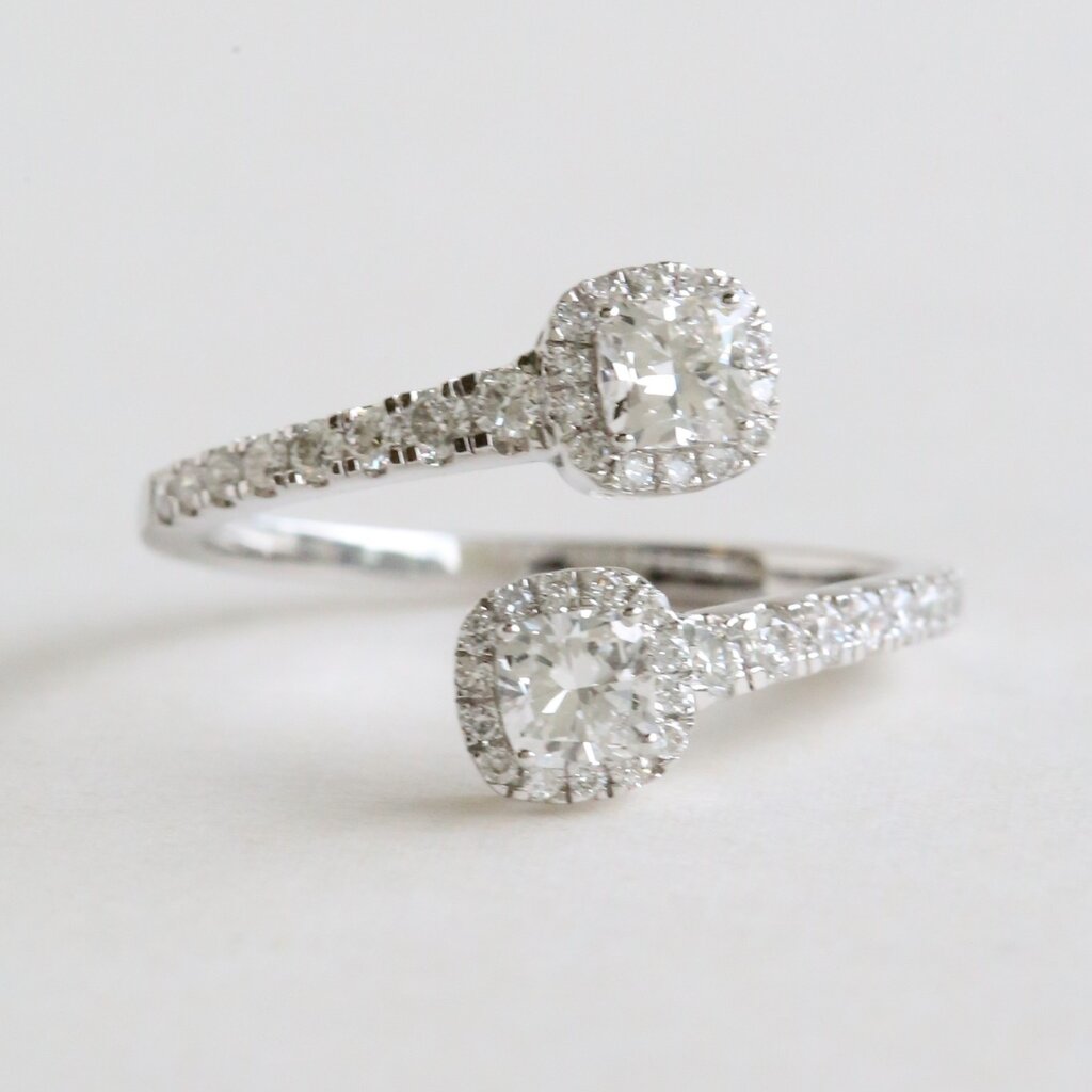American Jewelry 14k White Gold .90ctw Lab Grown Diamond Halo Wrap Ring