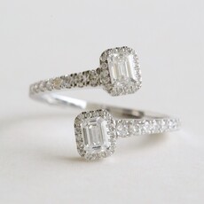 American Jewelry 14k White Gold 1ctw Lab Grown Diamond Emerald Cut Halo Wrap Ring