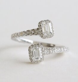 American Jewelry 14k White Gold 1ctw Lab Grown Diamond Emerald Cut Halo Wrap Ring