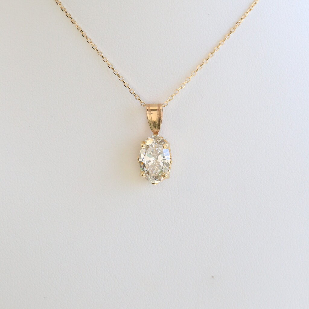 American Jewelry 14k Yellow Gold 1.82ctw H/VS2 Lab Grown Oval Diamond Solitaire Necklace