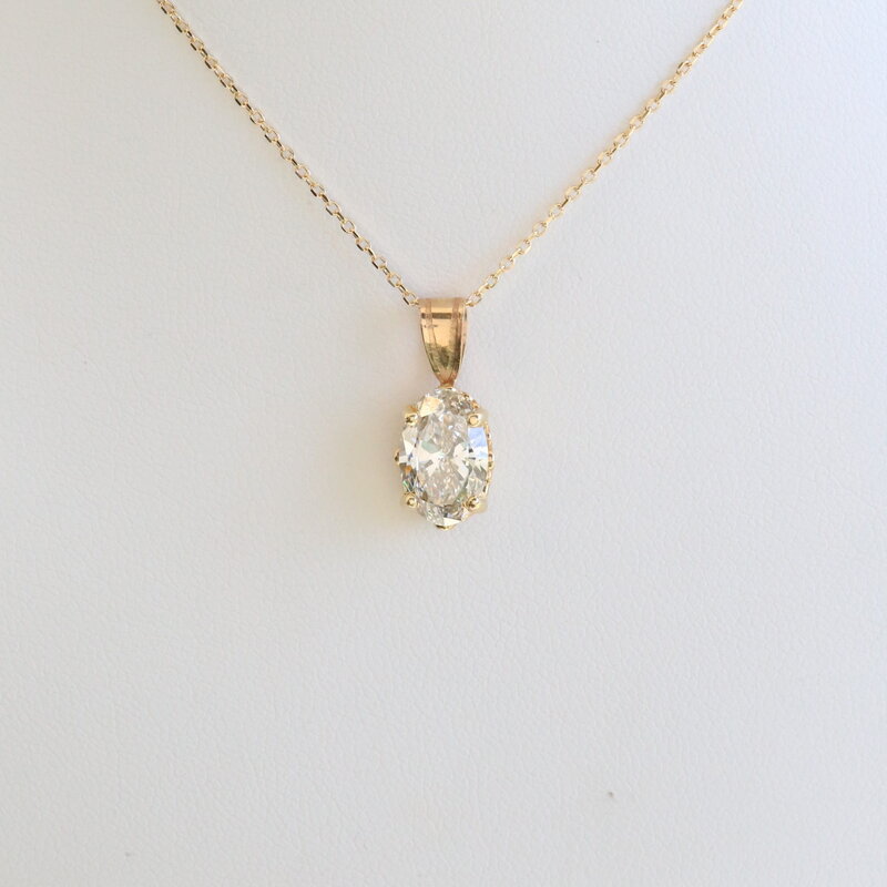 American Jewelry 14k Yellow Gold 1.82ctw H/VS2 Lab Grown Oval Diamond Solitaire Necklace
