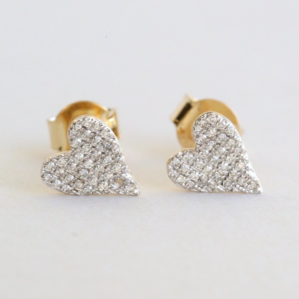 American Jewelry 14k Yellow Gold .15ctw Diamond Pave Heart Stud Earrings