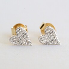 American Jewelry 14k Yellow Gold .15ctw Diamond Pave Heart Stud Earrings