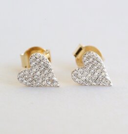 American Jewelry 14k Yellow Gold .15ctw Diamond Pave Heart Stud Earrings