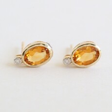 American Jewelry 10k Yellow Gold Citrine & Diamond Bezel Stud Earrings