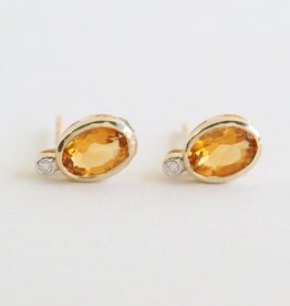 American Jewelry 10k Yellow Gold Citrine & Diamond Bezel Stud Earrings
