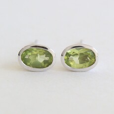 American Jewelry 10k White Gold Peridot Bezel Stud Earrings