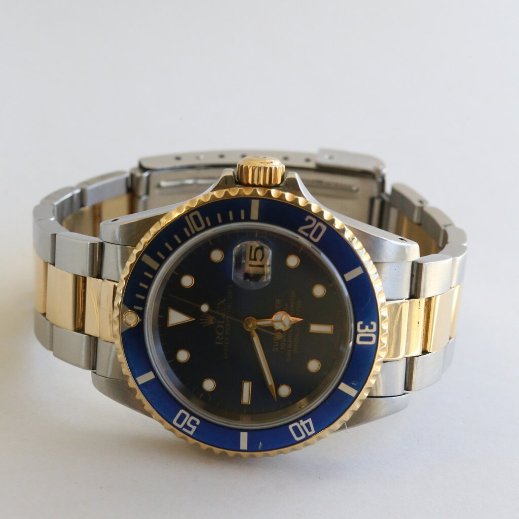 Rolex Preowned Two Tone Rolex Submariner Watch w/ Blue Dial