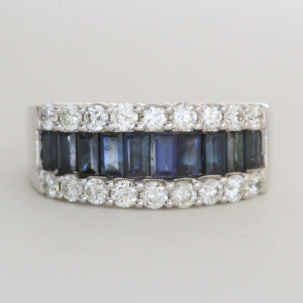 American Jewelry 14k White Gold 1.77ctw Sapphire .85ctw Diamond Baguette & Round Ring